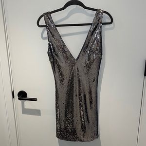 Bebe Sequined Mini Dress in Silver